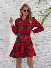 Ruffle Hem Plaid Button Down Long Sleeve Dress OutfitFlow